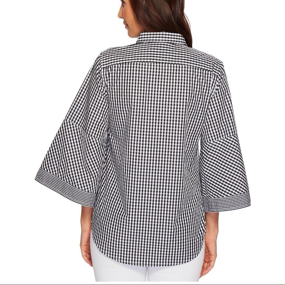 Ralph Lauren Black & White Gingham Bell Sleeve Top - Picture 8 of 10